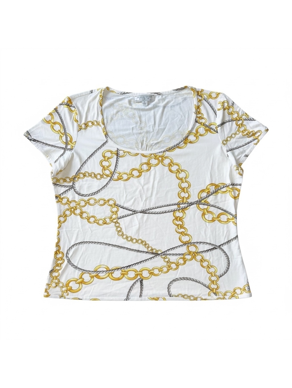 St. John Sport Shirt L White Tee Scoop Neck Chain Print Short Sleeve Old Money